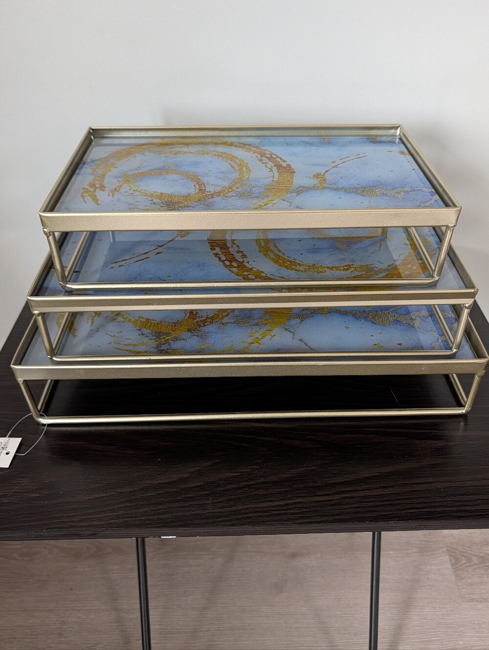 Blue & Gold Decorative Nesting Trays - Set of 3 Serving Modern Decor